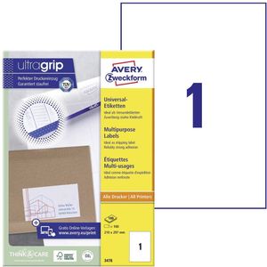 AVERY Zweckform Universal-Etiketten 3478, ultragrip, 210 x 297 mm, 100 Stück