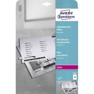 Avery-Zweckform Selbstklebefolie 3482 Zelfklevende Folie DIN A4 Laser (zwart/Wit) Transparant 25 Stuk(s)