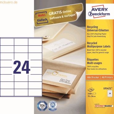 Avery Zweckform Universal-Etiketten 70x36mm Recycling naturweiß VE=240