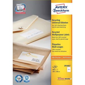 5x Etiket Avery Zweckform LR3483 105x148mm A6 recycled wit 400 etiketten