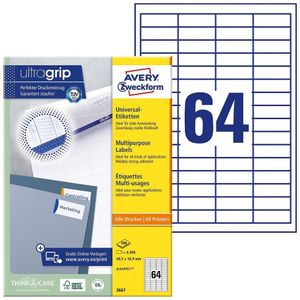 Avery Universele Etiketten, wit, 48,5 x 16,9 mm, permanent klevend