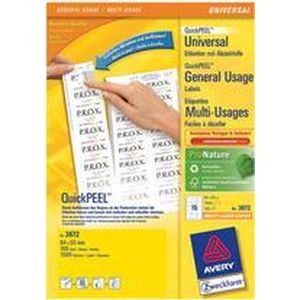 AVERY Zweckform 3672 adresstickers (1.500 zelfklevende etiketten, 64x50mm op A4, papier mat, individueel bedrukbare afzenderetiketten, zelfklevende adreslabels met ultragrip) 100 vellen, wit