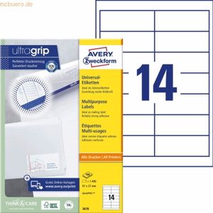 Avery Universele etiketten 97 x 37 mm, wit, Inkjetprinter, Laserprinter, Kopieerapparaat, permanent klevend 3678
