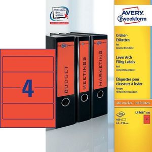 Avery Zweckform L4766-100 rugetiketten voor classeur 192 x 61 mm rood (400 etiketten)