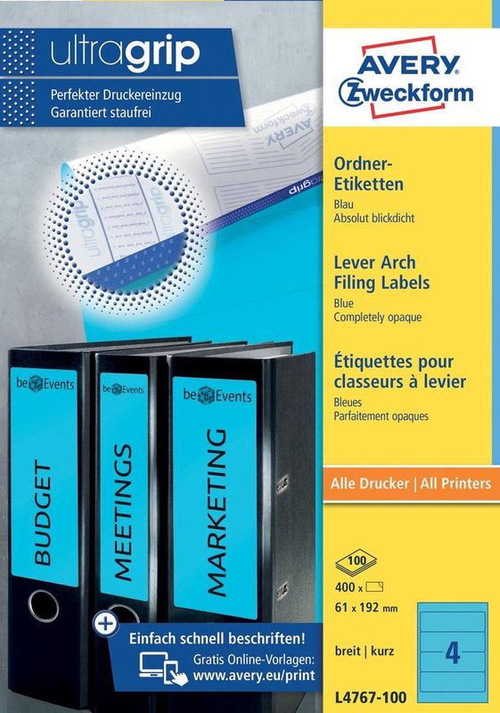 Avery Zweckform Ordner-Etiketten 192x61mm blau 100 Blatt/400 Etiketten