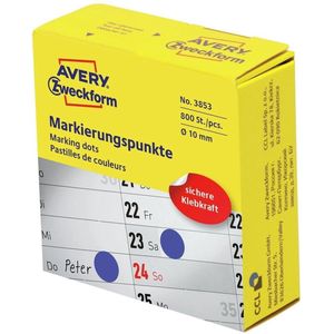 Avery marking dots, diameter 10 mm, rol met 800 stuks, blauw