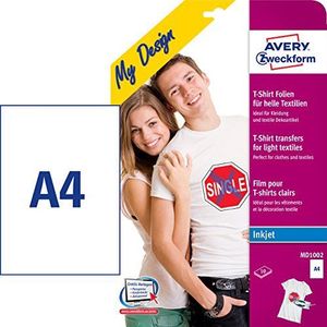 AVERY Zweckform MD1002 10 textielfolies (voor licht textiel, DIN A4, bedrukbare T-shirt-folie om op te strijken, transferfolie voor inkjet/inkjetprinters, strijkfolie)