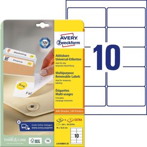 Etiket avery l4744rev-25 96x50.8mm wit 250stuks