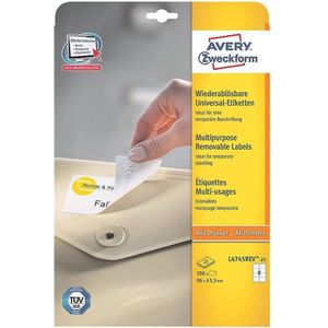 Avery-Zweckform L4745REV-25 Universele etiketten 96 x 63.5 mm Papier Wit 240 stuk(s) Weer verwijderbaar Inkjet, Laser (zwart/wit), Laser (kleur), Kopiëren