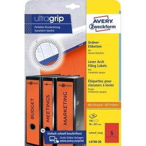 Avery Border Binder Labels, Red 38 x 297mm (20)