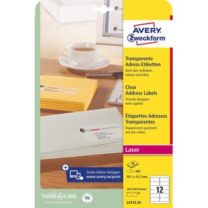 Avery transparante etiketten QuickPEEL ft 99,1 x 42,3 mm (b x h), 300 stuks, 12 per blad - 4004182047729