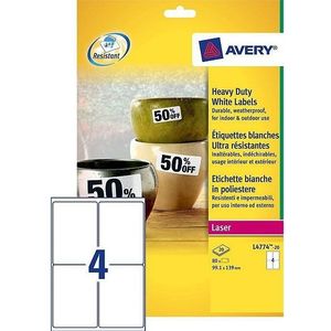Avery L4774-20 ultra-sterke etiketten ft 99,1 x 139 mm (b x h), 80 etiketten, wit