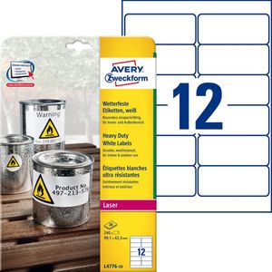 Avery-Zweckform L4776-20 Etiketten 99.1 X 42.3 Mm Polyester Folie Wit 240 Stuk(s) Permanent Universele Etikette - Weerb