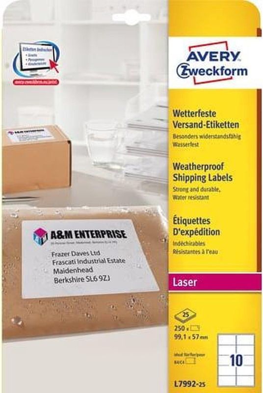 Avery verzendetiketten formaat 991 x 57 mm doos van 250 stuks 10 per blad