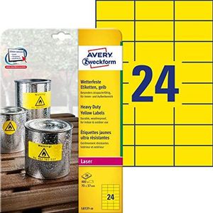 AVERY Zweckform Weerbestendige folie etiketten (480 signaalstickers, 70 x 37 mm op A4, extreem zelfklevend, waterbestendig, duurzaam, outdoor zelfklevende folie bedrukbaar) 20 vellen, geel