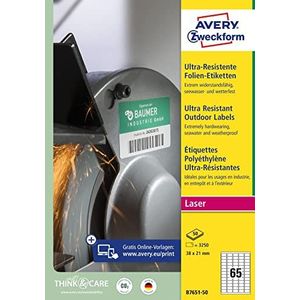 Avery B7651-50, Weiß, Rechteck, Dauerhaft, 38 x 21 mm, A4, Teslin