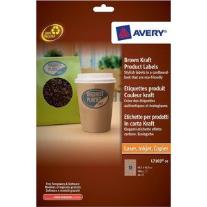 Avery L7103-20 Ovaal Etiket 63.5x42.3mm Bruin/karton - 360 etiketten