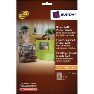 Avery L7110-20 Productetiket 62x42mm Bruin/karton - 360 etiketten