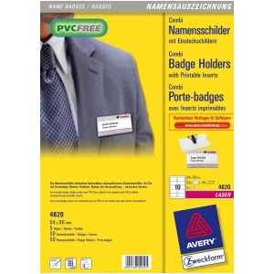 Namensschilder 54x90 mm mit Kombiklemme 50 St&#252;ck