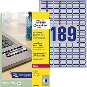 Avery Zweckform Etiketten Typenschild 25,4x10,0mm VE=3780 Stück silber