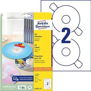 50 AVERY Zweckform CD-Etiketten L6043-25 weiß
