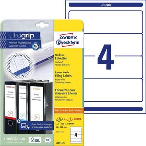 AVERY Zweckform L6061-25 ordneretiketten (210 rugetiketten met ultragrip, 59 x 192 mm op A4, breed/kort, zelfklevend, absoluut ondoorzichtig, bedrukbare ordneretiketten) 30 vellen, wit