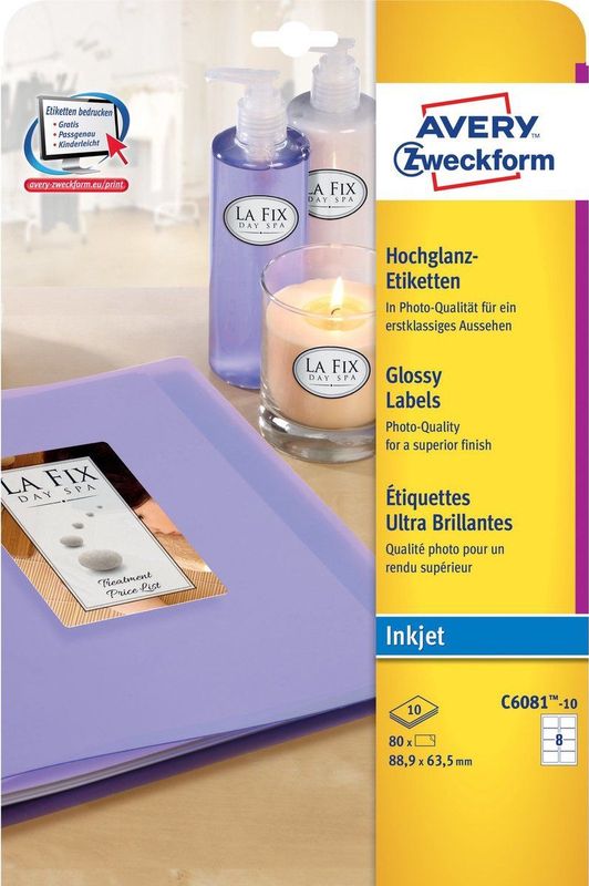 Avery Zweckform Etiketten InkJet 63,5x46,6mm glossy weiß VE=150 Stück