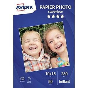 AVERY - 50 vellen fotopapier 230 g/m², glanzend, hoogwaardig, formaat 10 x 15 cm, inkjetdruk