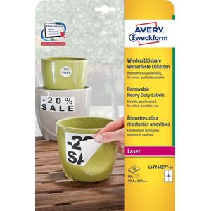 Avery Zweckform L4774REV-20 weerbestendige etiketten A4 99,1 x139 mm wit (80 etiketten)