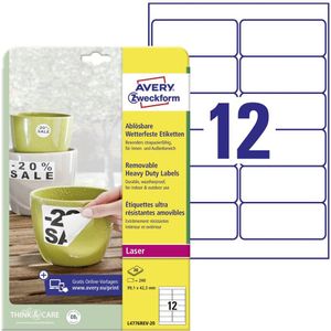 AVERY - Verpakking met 240 etiketten, extra sterk, verwijderbaar, van polyester, personaliseerbaar en bedrukbaar, formaat 99,1 x 42,3 mm, laserdruk, (L4776REV-20)