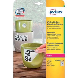 Avery-Zweckform L4773REV-20 Etiketten 63.5 X 33.9 Mm Polyester Folie Wit 480 Stuk(s) Weer Verwijderbaar Adresetiketten,