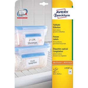 Avery diepvriesetiketten Ft 63,5 x 33,9 mm (b x h), wit, doos van 600 etiketten