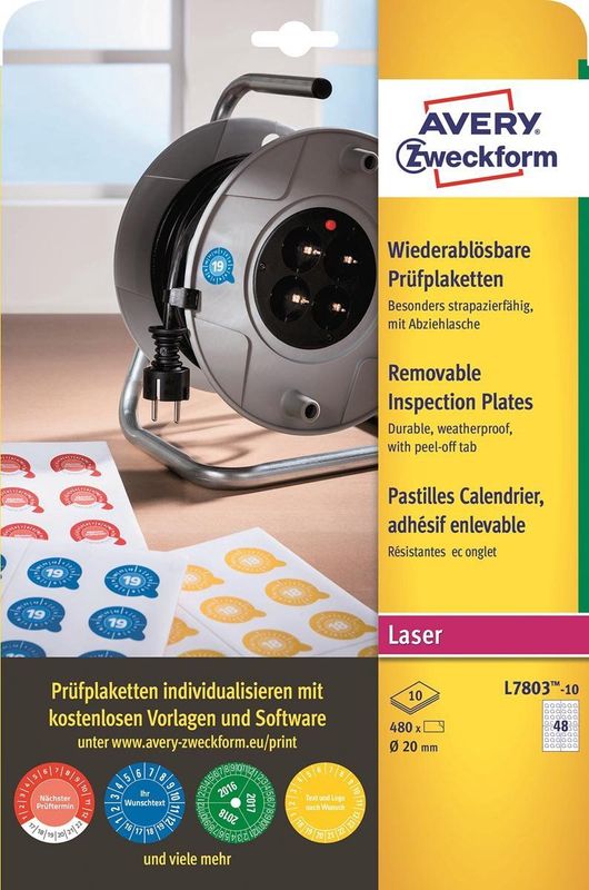 Keuringszegels Avery 20mm - doos 10 vel 48 per vel laser