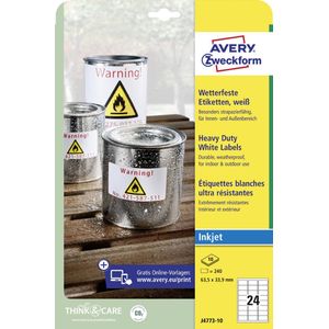 AVERY - J4778-10 - Weerbestendige Etiketten - Wit - 480 Stickers - 45,7 x 21,2 mm - DIN A4