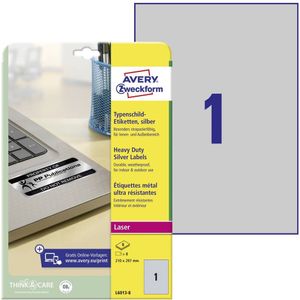 Avery-Zweckform L6013-8 Etiketten 210 x 297 mm Polyester folie Zilver 8 stuk(s) Permanent Etiketten voor typeplaatjes L