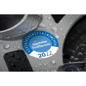 Pr&#252;fplaketten 'N&#228;chster Pr&#252;ftermin' 20__ Vinyl 30mm 10 Bogen 80 Etiketten blau