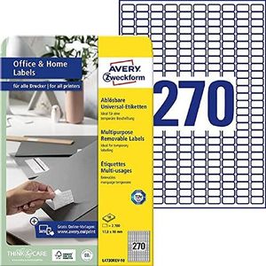 AVERY Zweckform L4730REV-10 Universele etiketten (2700 zelfklevende etiketten, 17,8 x 10 mm op A4, verwijderbaar/verwijderbaar zonder resten achter te laten, bedrukbare stickers