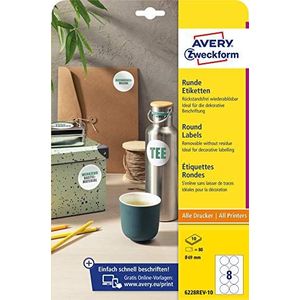 AVERY markeringspunten, rond 69 mm, 10 vel A4, verwijderbaar, wit