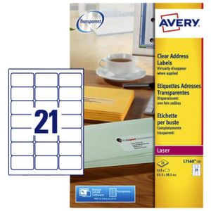 Etiket Avery L7560-25 63.5x38.1mm transparant 525stuks