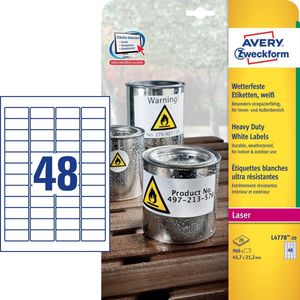 Avery-Zweckform L4778-20 Etiketten 45.7 x 21.2 mm Polyester folie Wit 960 stuk(s) Permanent Universele etiketten, Weerb