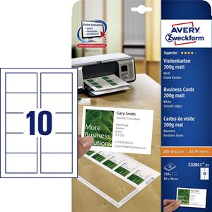 Avery Zweckform C32011-25 visitekaarten mat wit 85 x 54 mm (250 stuks)