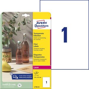 Avery Zweckform Etiketten 210x297 mm 25 Blatt/25 Etiketten transparent