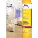 Avery transparante Crystal Clear etiketten ft 63,5 x 38,1 mm, 525 etiketten, 21 per blad