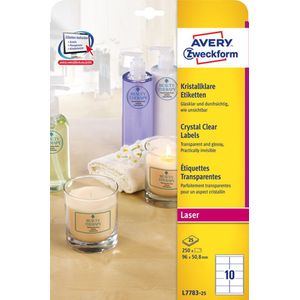 Avery - L7783-25 - Etiketten - Transparant - 250 Stuks - Glanzend, UV-resistent, Temperatuurbestendig -20 tot +80 °C
