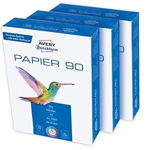 AVERY Zweckform 2563 printer/kopieerpapier (1.500 vel, 90 g/m², DIN A4-papier, hoogwit, voor alle printers), 1 doos met 3 stuks