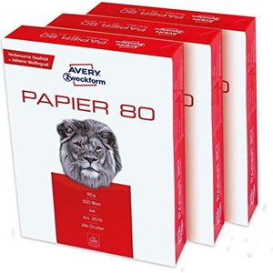 AVERY Zweckform 2575 printerpapier, kopieerpapier (1500 vel, 80 g/m2, DIN A4 papier, wit, voor alle printers) 1 box met 3 pak