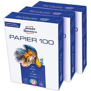 AVERY Zweckform 2566 printer-/kopieerpapier (1.500 vel, 100 g/m2, DIN A4 papier, hoogwit, voor alle printers) 1 box met 3 pak