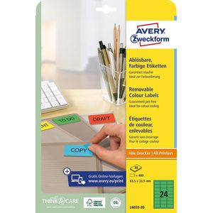 Avery Zweckform L6033-20 verwijderbare etiketten A4 63,5 x 33,9 mm groen (480 etiketten)