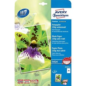 Avery Zweckform - Art. 2559-20 - Inkjet Fotopapier - Wit - 20 Vellen, 250 g/m², DIN A4, Eenzijdig Gecoat
