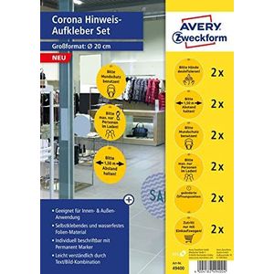 AVERY Zweckform Opmerking sticker (ø20 cm, 12 waarschuwingsborden, handen desinfecteren, afstand houden, mondbescherming dragen, toegang met winkelwagen, max. aantal personen, openingstijden) 49400